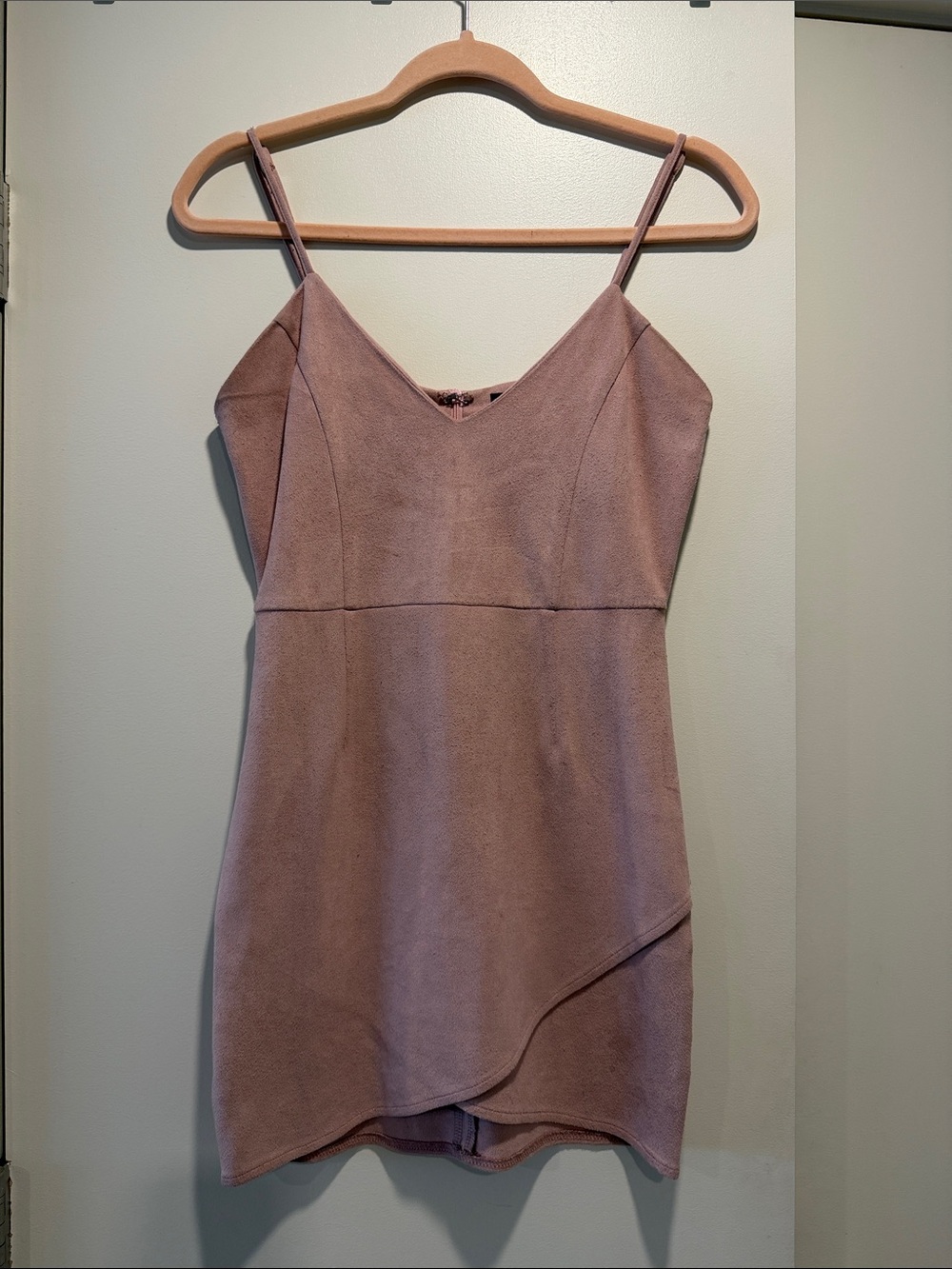 Missguided Blush Pink Suede-Look Spaghetti Strap Mini Dress